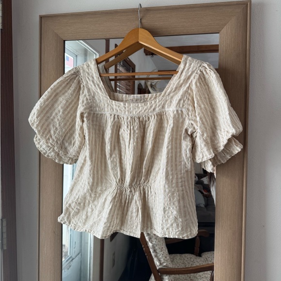 Urban Outfitters Tops - Urban Outfitters Gingham Puff Sleeve Linen/Cotton Blouse Small Cottage-core